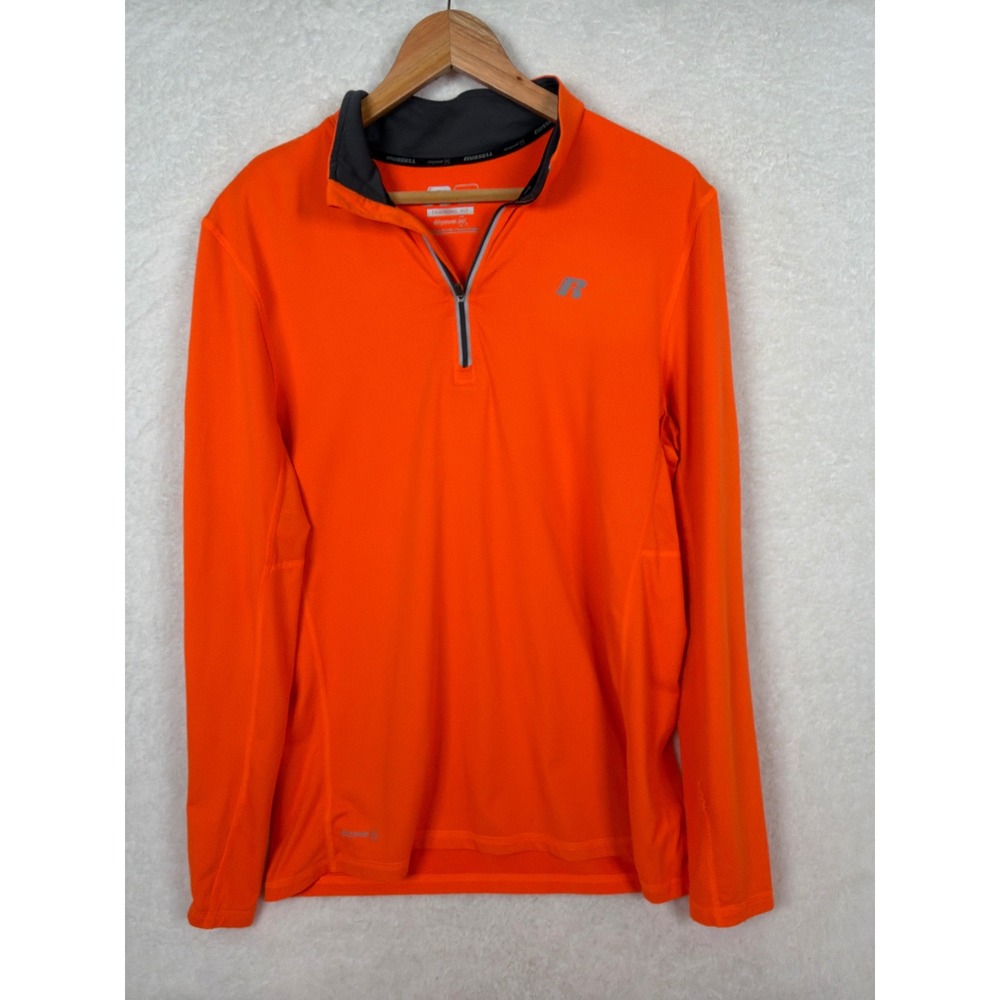 Russell Quarter Zip Pullover Mens Medium Orange Training Fit Dri-Power RS36445N